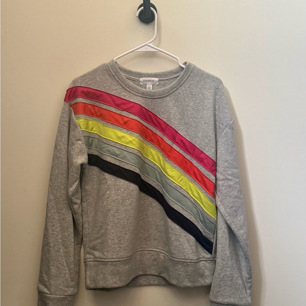Evereve Gray and Red Rainbow Stripe Hoodie
